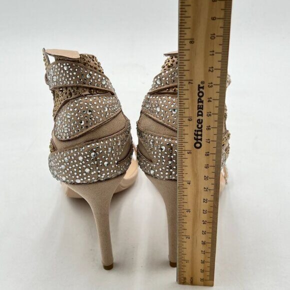 FSJ Champagne Wedding Shoes Rhinestone Stiletto Heels Bridal Sandals - Picture 5 of 8
